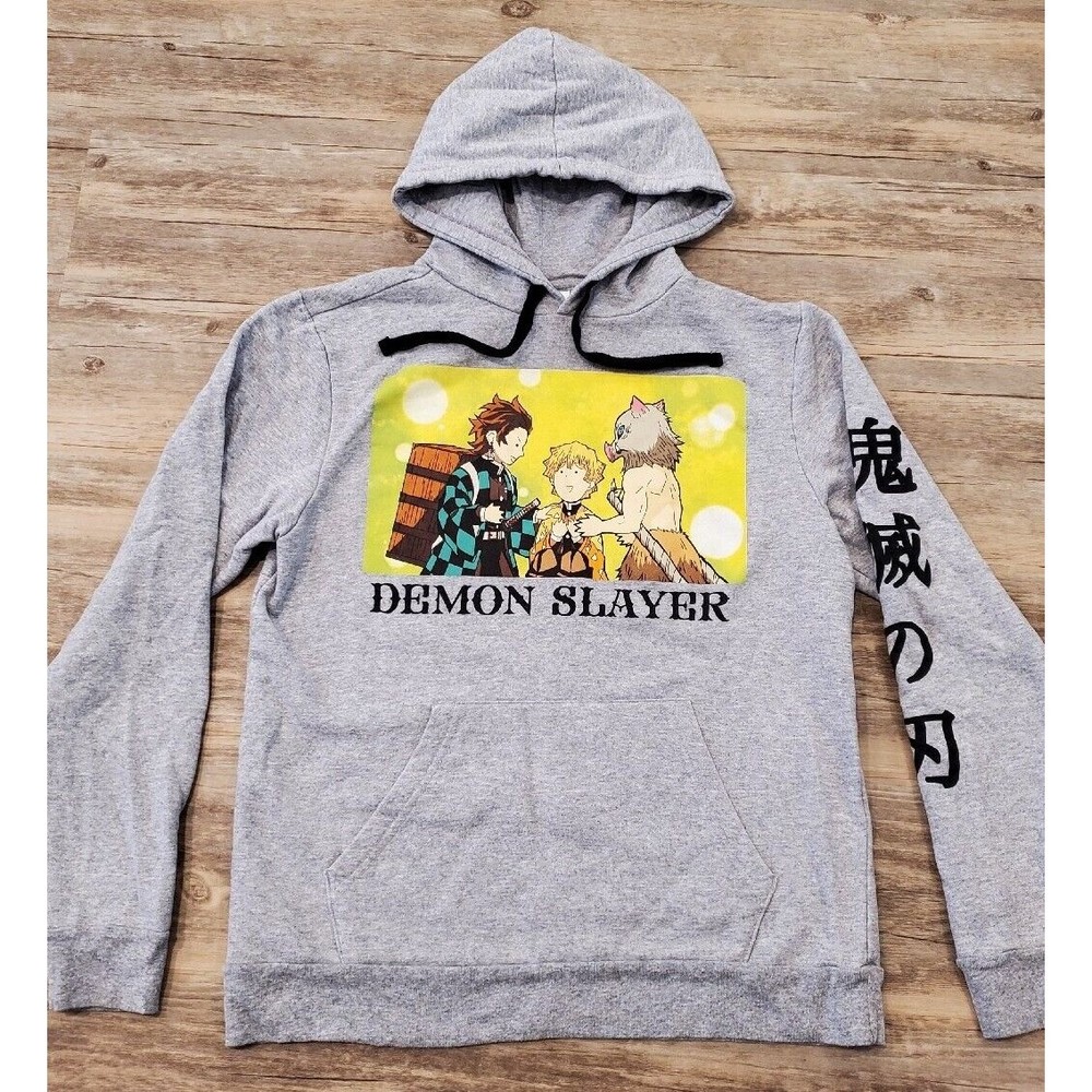 Demon Slayer Drawstring Hoodie Gray Trio Line Sz Small Japamese Anime Manga